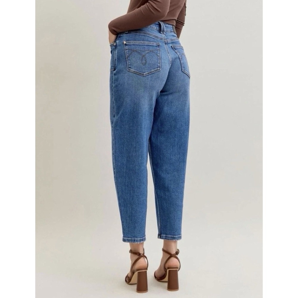 Judy Blue Barrel Jeans High Waist Stitch Thru Pocket Denim Size 11/30 Cropped